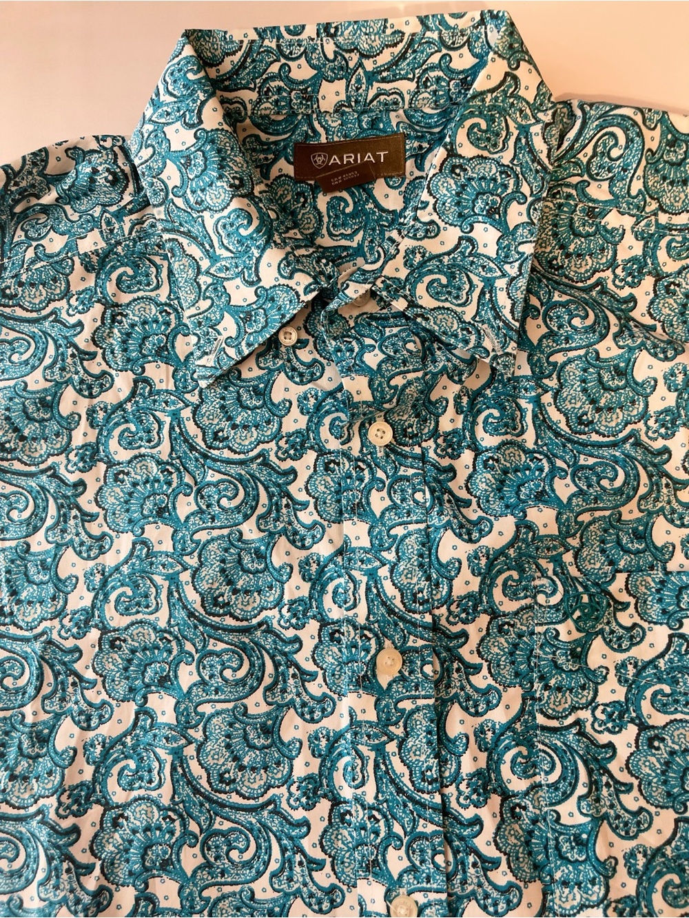 Ariat Shirt Mens XL Long Sleeve Button Paisley Western Button Blue Teal EUC